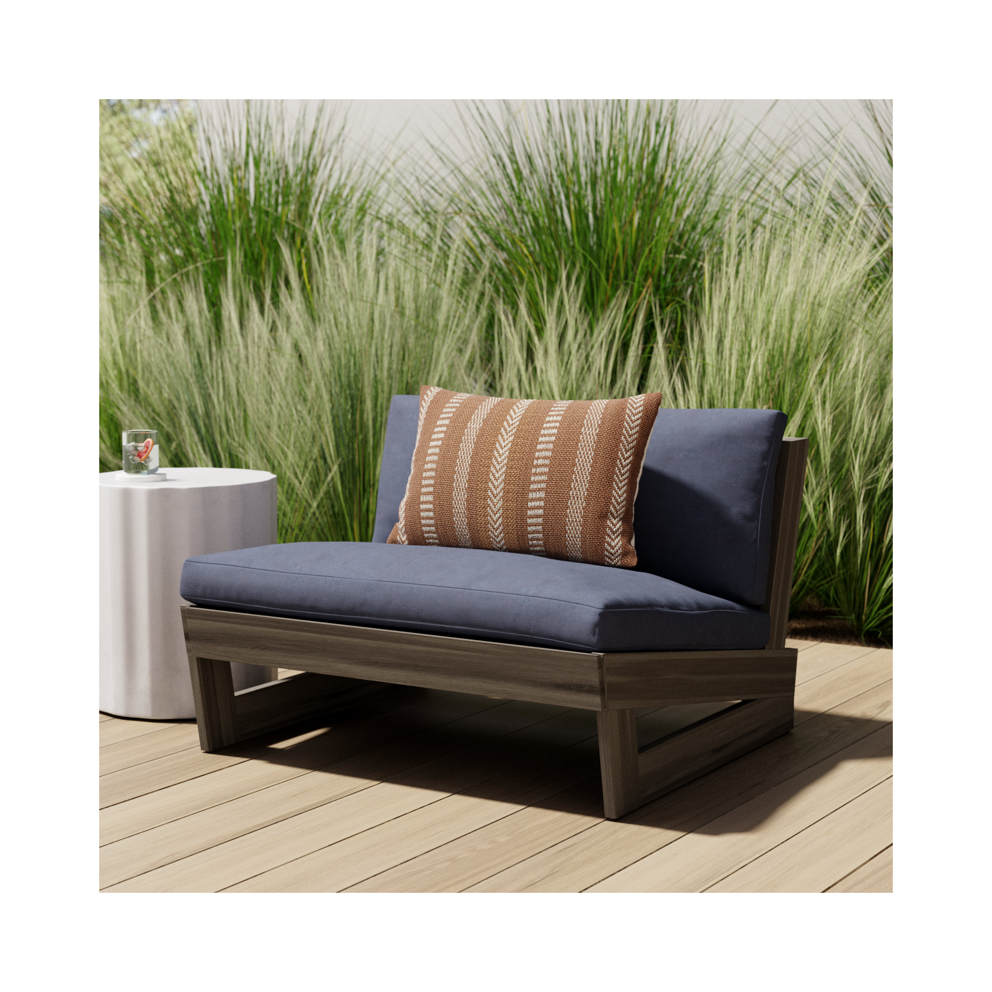 Louise Acacia Outdoor Armless Lounge Chair, Gray Frame/Dark Gray Cushion