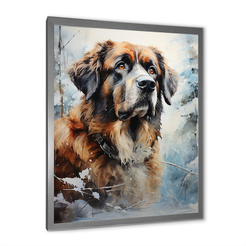 Saint Bernard Serenity IV sur toile, H 20 po x l 12 po x P 1 po, Cadre flottant doré