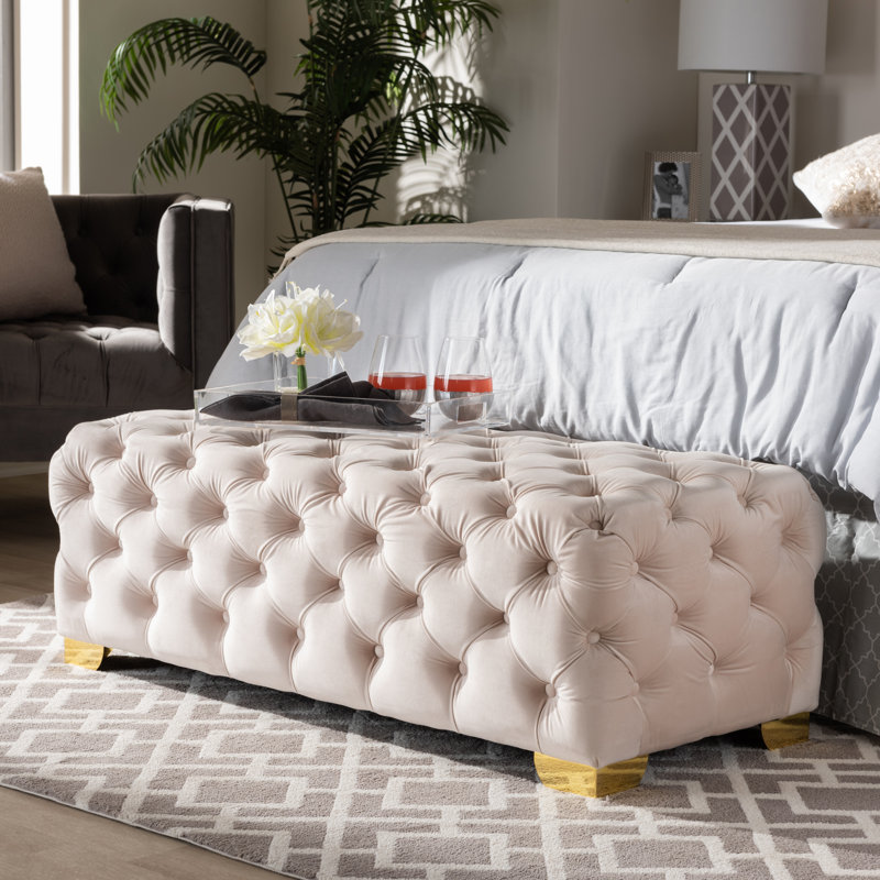 Kylin Velvet Ottoman, Light Beige