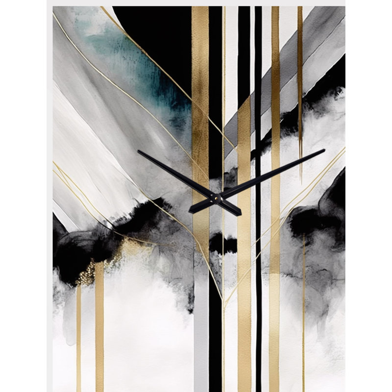 Abstract Geode Geometric Black And Gold I - Drop Shape Decorative Black Abstract Wall Clock, Small