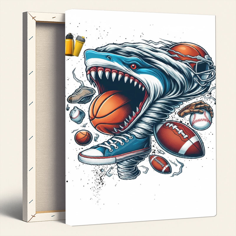 Art mural en toile Gallery Wrap pour le salon, la chambre à coucher, le bureau ou le vestibule - Décoration murale décorative avec sports de requin