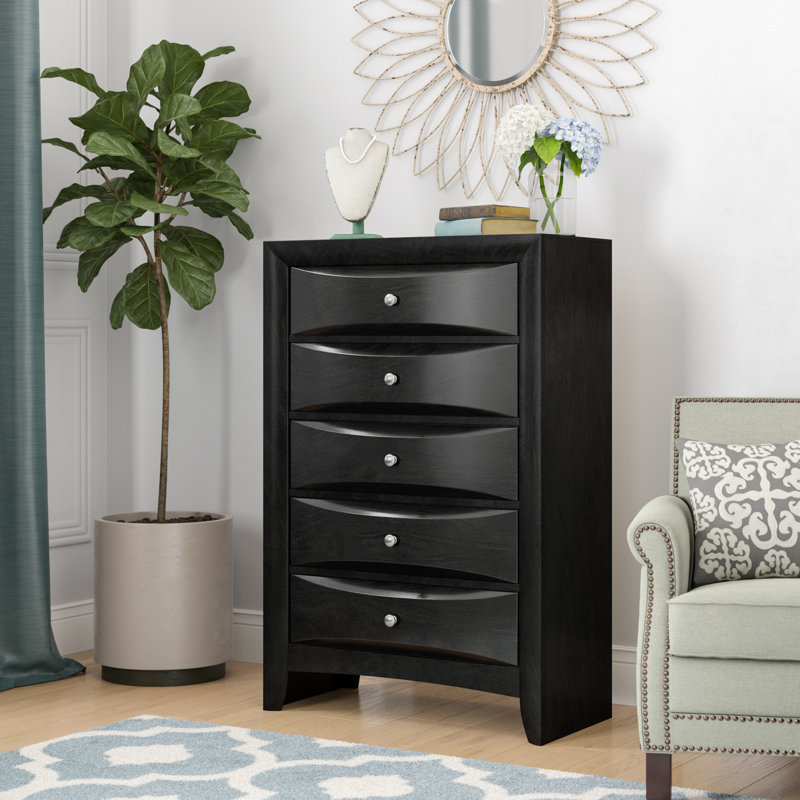 Bandzul 5-Drawer Rectangular Chest with Pull Knob, Black