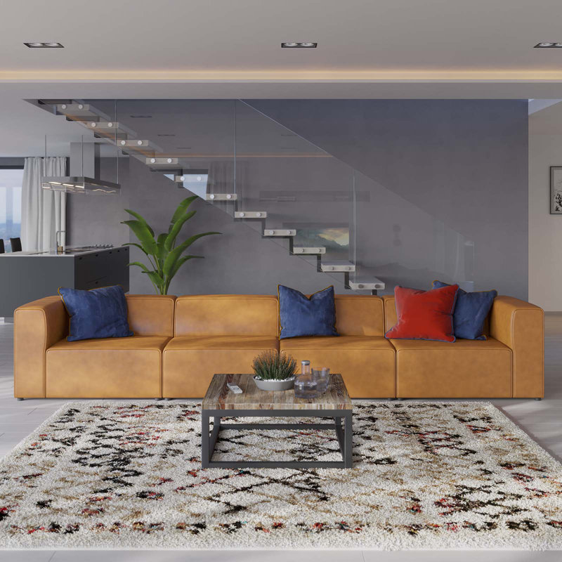 Canapé modulaire en cuir 4 pièces Mingle, Simili cuir brun clair