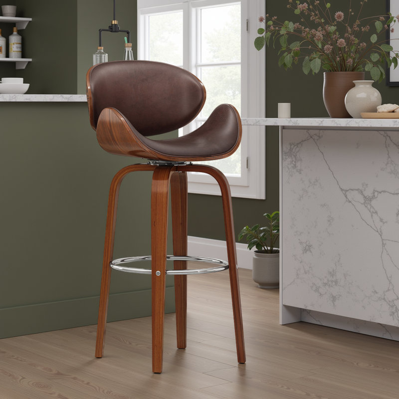 Tabouret de bar pivotant moderne de 30 po de hauteur Mid-Century - noyer, Brun foncé / Noyer