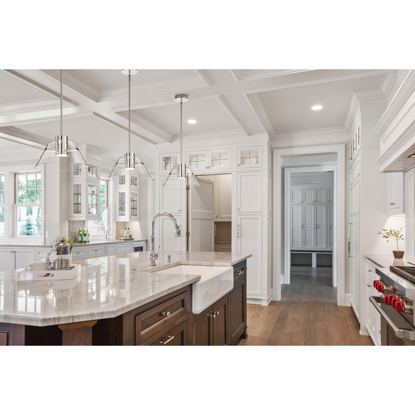 Sinclair Dimmable Glass Single Light Pendant, Polished Nickel, 46.13" H x 13.63" W x 13.63" D