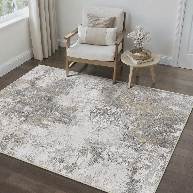 Tapis abstrait beige / brun, Rectangulaire 3 pi x 5 pi