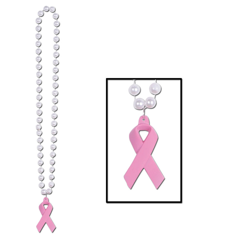 Perles avec médaillon ruban rose