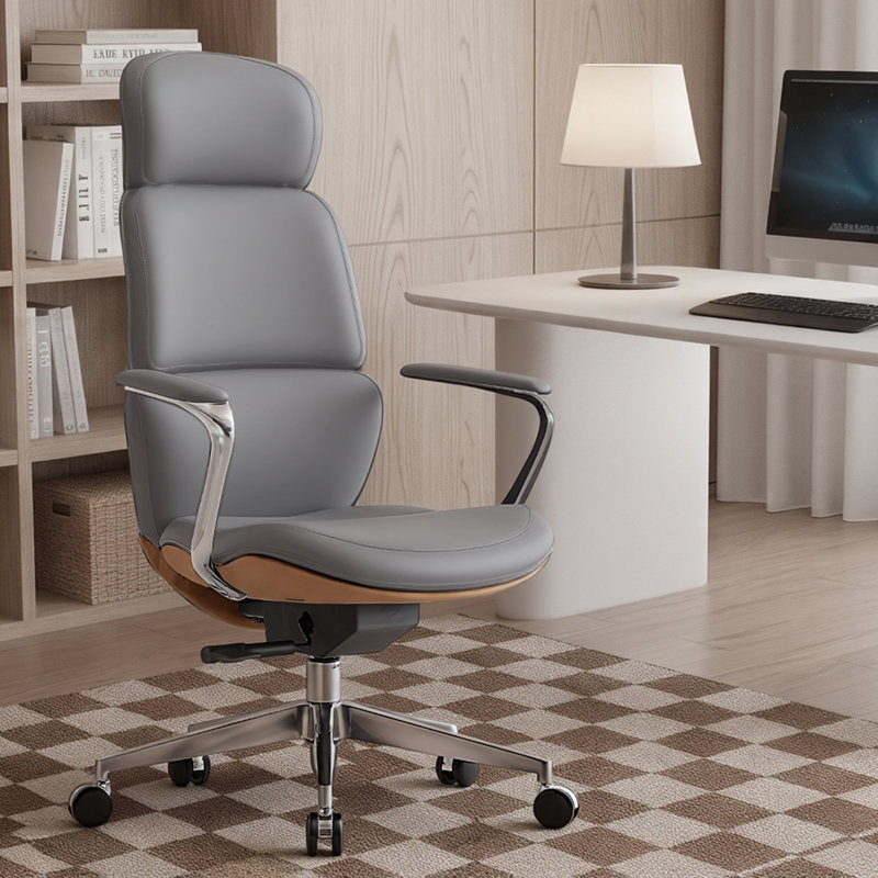 Fauteuil de direction en cuir véritable, fauteuil de bureau ergonomique pivotant, fauteuil de bureau inclinable et inclinable, alu