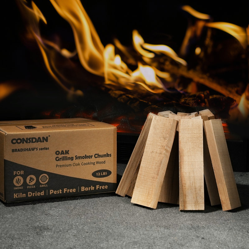 CONSDAN Wood Chips for Smoker, USA Grown Oak Pizza Oven Wood, BBQ Cooking Natural Wood Chunks, 13'' H x 11'' W x 9'' D
