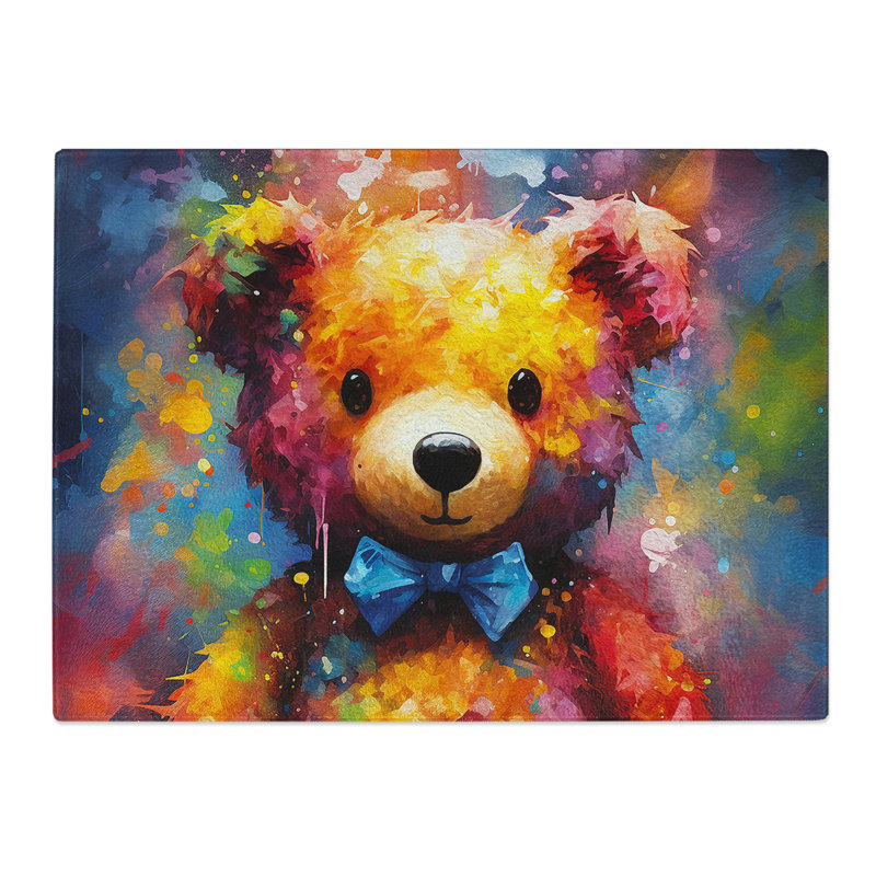 Teddy Bear Abstract Art  Glass Chopping Board