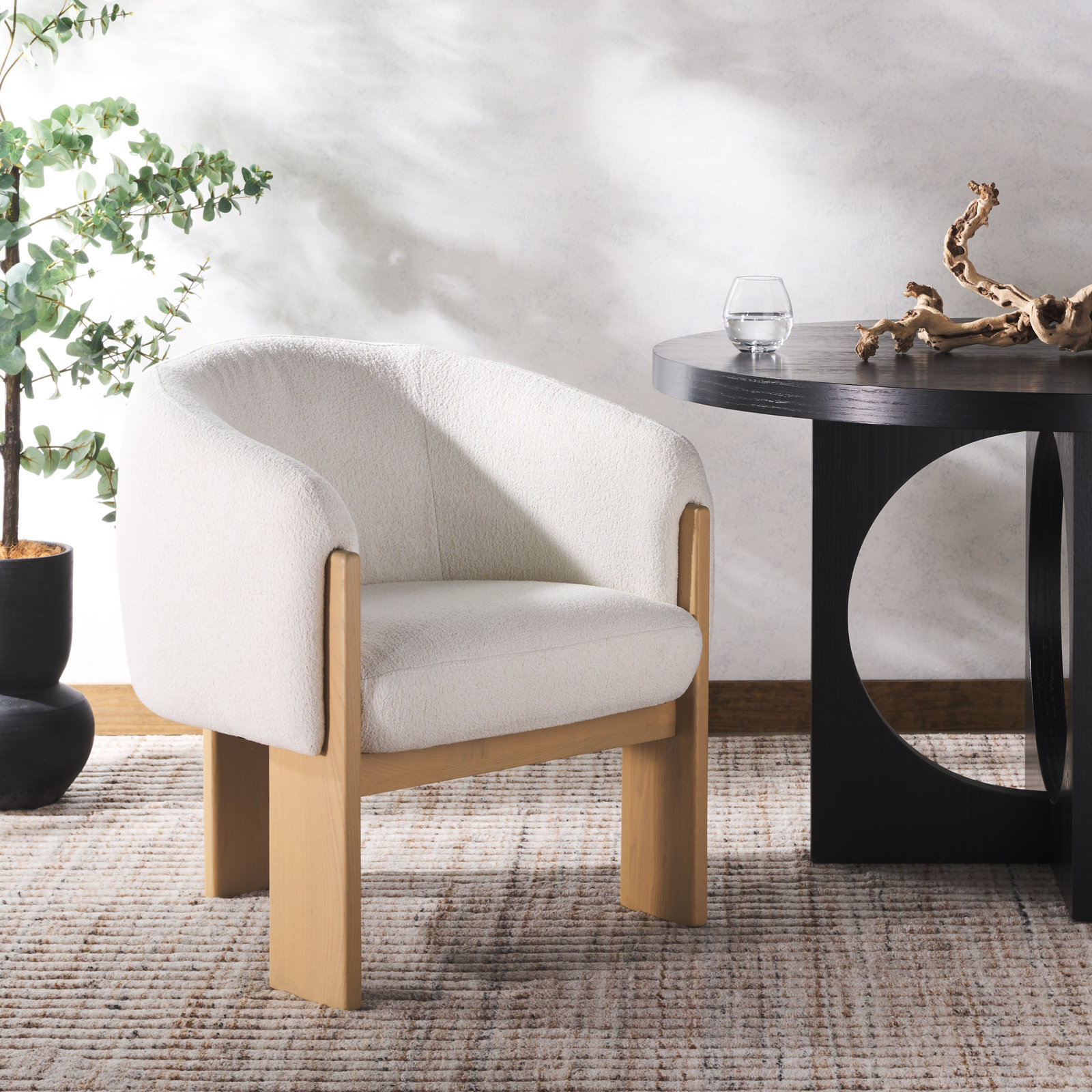 Eileen Boucle Tripod Dining Armchair, Ivory