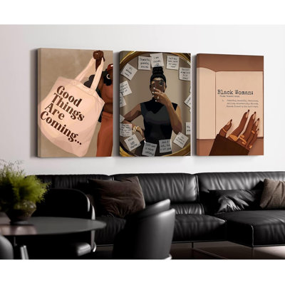 «Black Girl», art mural femme afro-américaine sur toile, art mural féminin noir, affiche féminine, boho, peintures abstraites pour salle de bain de 12 x 16 x 3 pouces, prête à être accrochée
