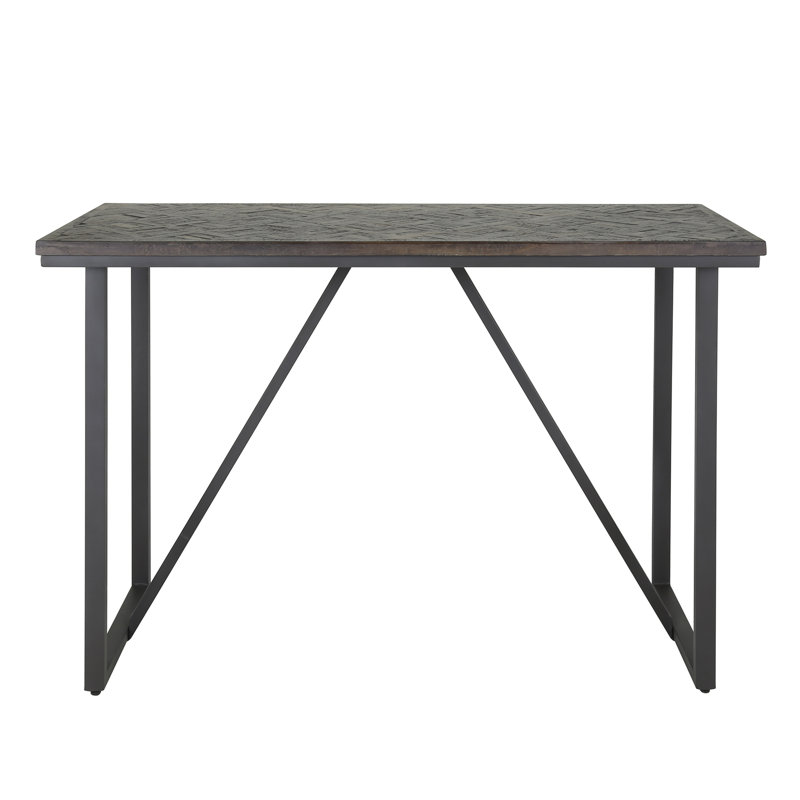 Perryman Teak Solid Wood Top Metal Base Dining Table, 92cm H x 140cm L x 60 W