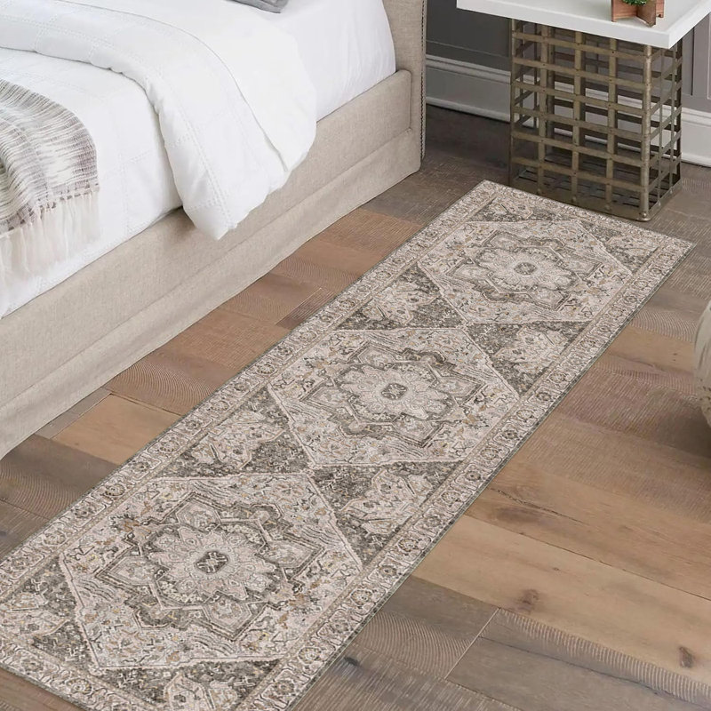 Elaine Machine Washable Vintage Area Rug with Non-Slip Backing, Runner 2' x 8'