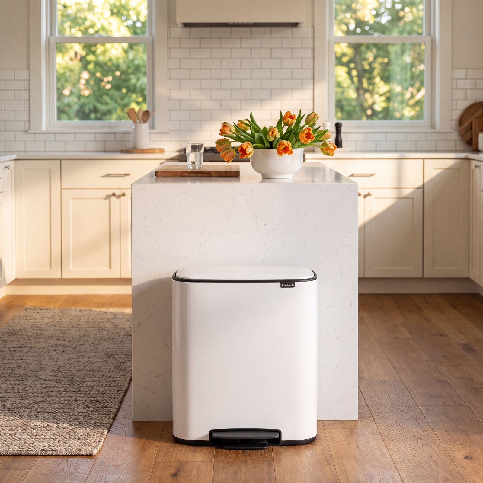 Brabantia 9.5gal Step-On Trash Can, White