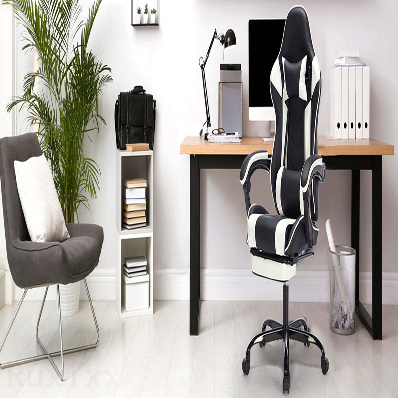 Black White Gaming Chair, With Footrest, Ergonomic Computer Chair, With Headrest And Lumbar Support, Breathable Material Height Adjustable Video Game Chairs For Adults