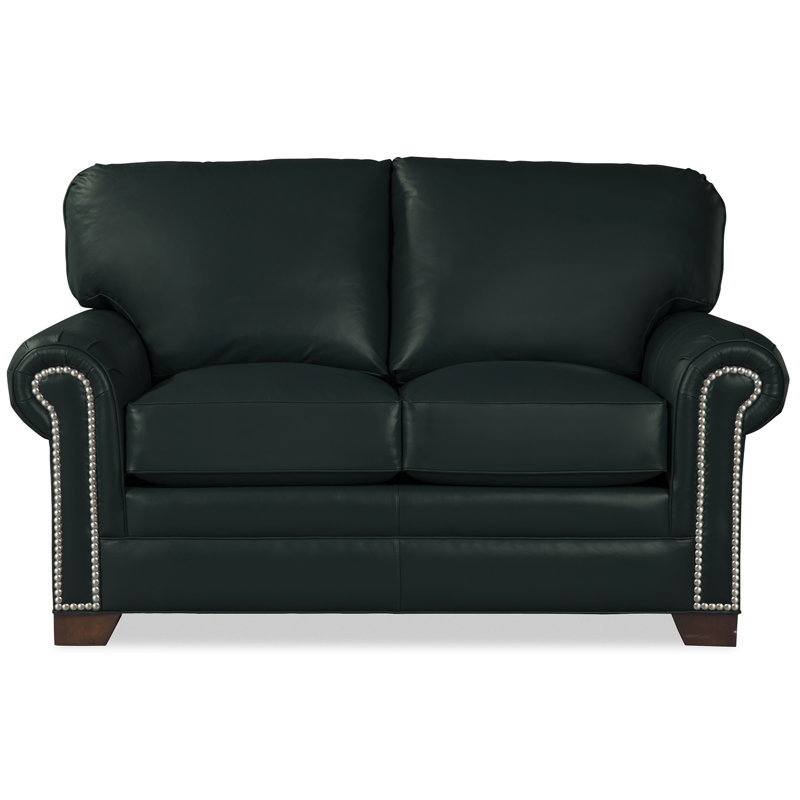 Copola 63" Genuine Leather Rolled Arm Loveseat, Black Genuine Leather