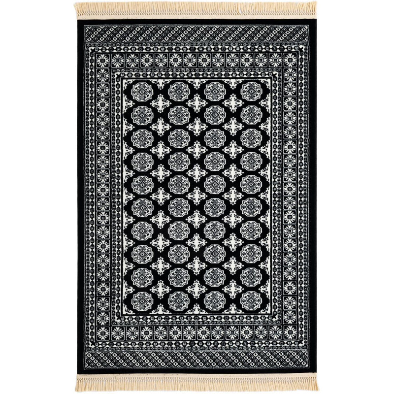 Tapis traditionnel Hinshaw noir et blanc, Rectangle 4 pi 1 po x 6 pi 1 po