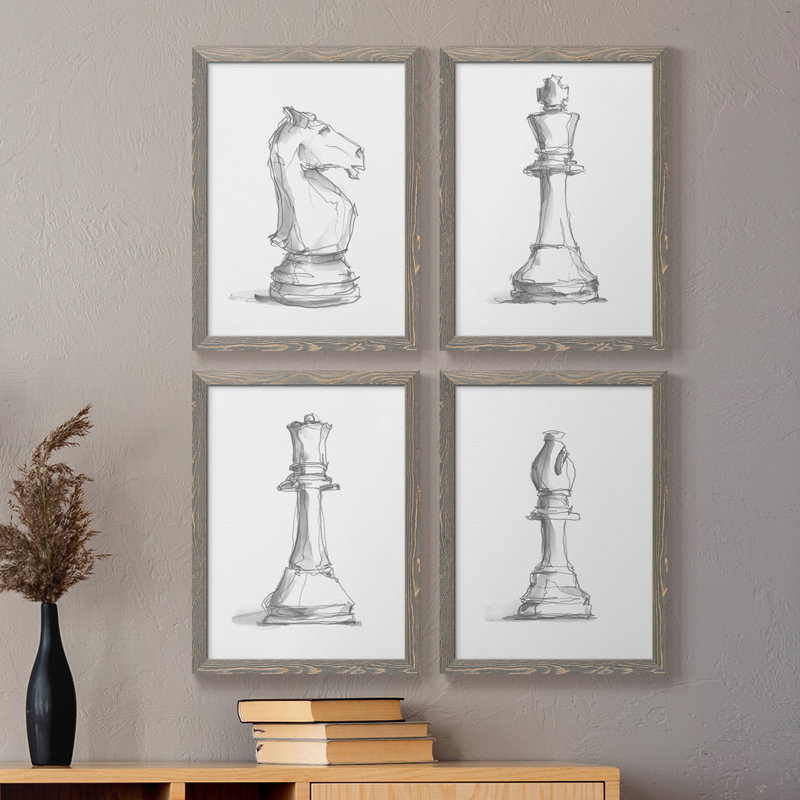 Chess Room Study I, toile encadrée de qualité supérieure - prête à être accrochée, Gris, H 43,5 po x l 31,5 po x P 1 po