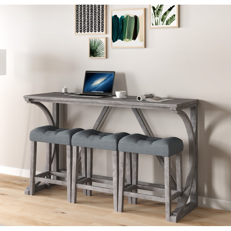 Ensemble de table de bar avec prise de courant, ensemble de table de bar et chaises, ensemble de table de salle à manger 4 pièces,