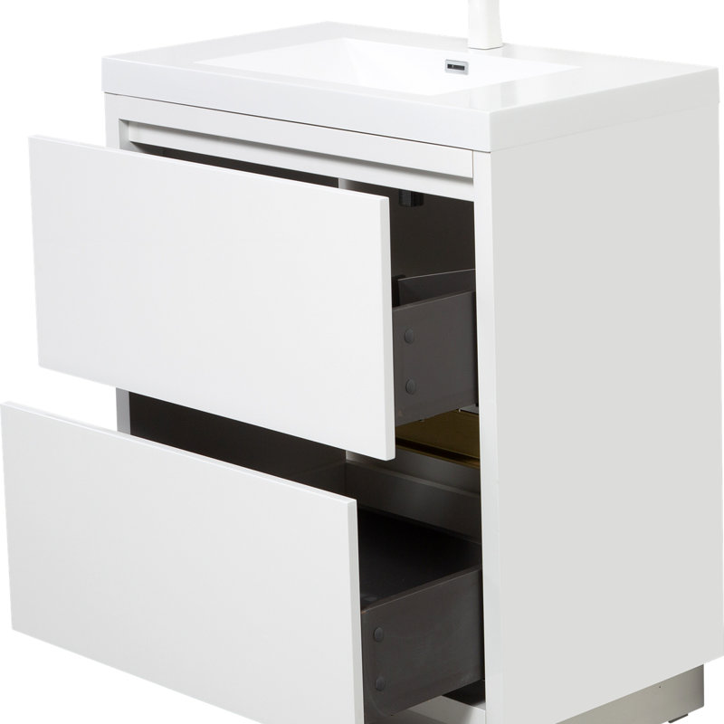 Meuble-lavabo autoportant 24 po avec lavabo, meuble-lavabo avec comptoir en résine de pierre et tiroirs à fermeture en douceur 24 po