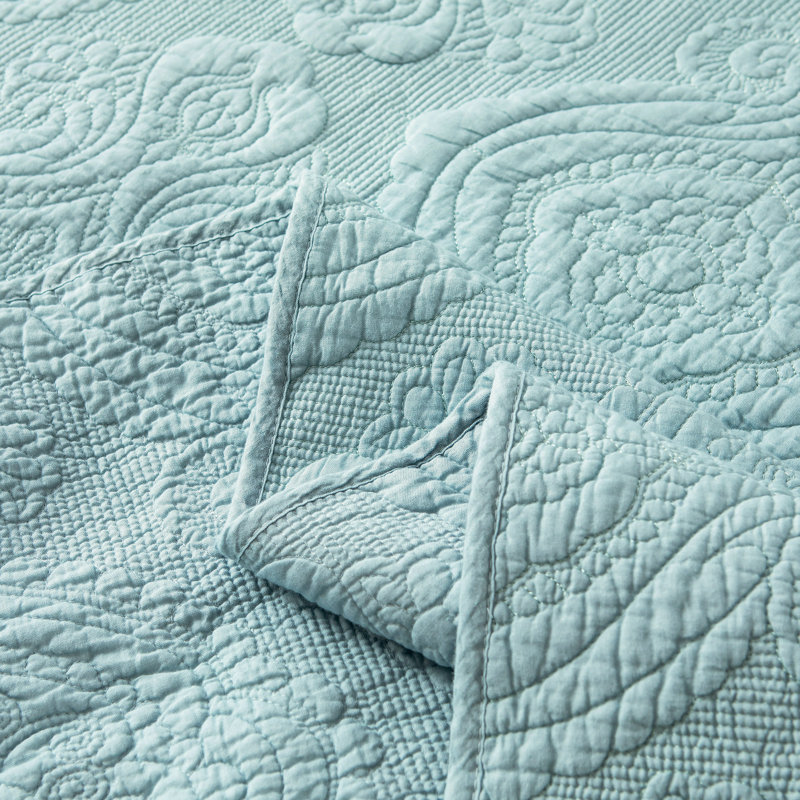 Sabel Cotton Damask Quilt Set, Full/Queen Quilt + 2 Shams, Blue