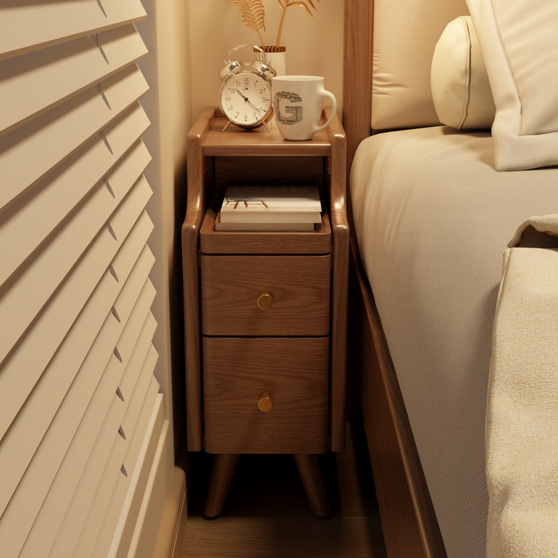 Narrow Solid Wood Nightstand with 2 Drawers - 19.68"H X 11.81"W X 15.74"D