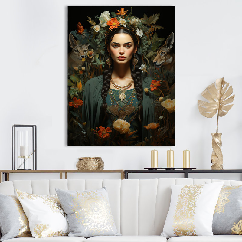 Portrait de muse verte mexicaine I, Toile tendue, H 32 po x l 16 po x P 1 po