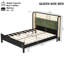 Structure de lit grand avec tête de lit verte, lit en bois massif noir et vert, aucun sommier requis, mobilier de chambre moderne-764909427