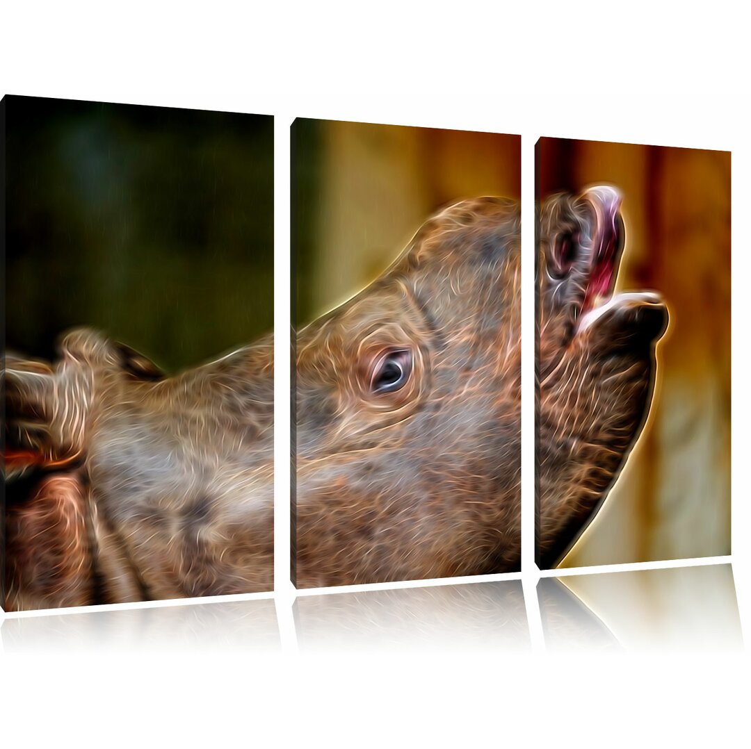 3-tlg. Leinwandbilder-Set „Kleines Nashorn“, Grafikdruck