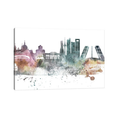 Madrid Pastel Skyline by Wall Decor Addict - Wrapped Canvas Painting