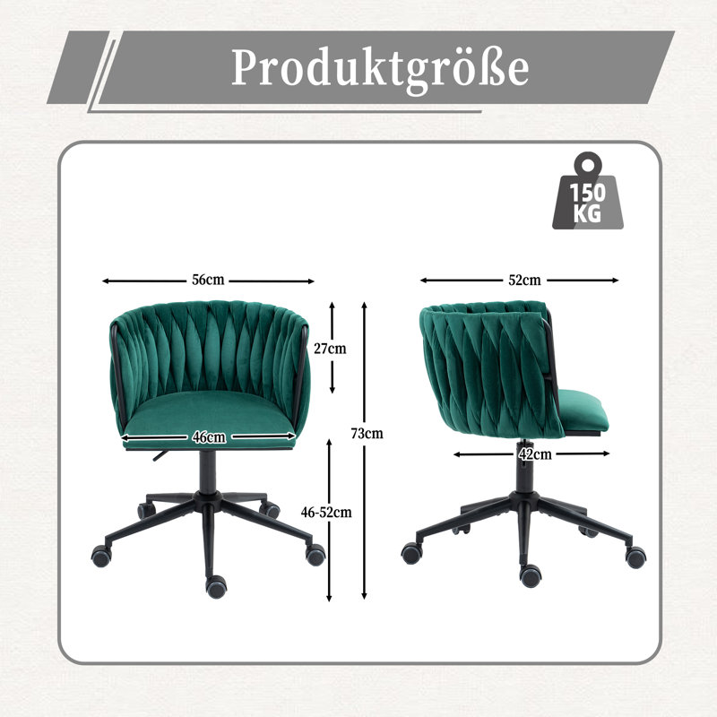 Blen Velvet Task Chair, Green