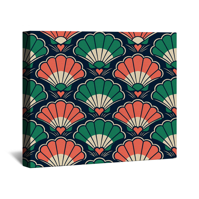 Toile tendue à motif de coquillages Art Deco, 16 x 16 inches