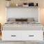 Lit plateforme double pliable pleine grandeur avec capacité de charge et boîte de rangement abondante, armoire en blanc pour chambre d'amis compacte