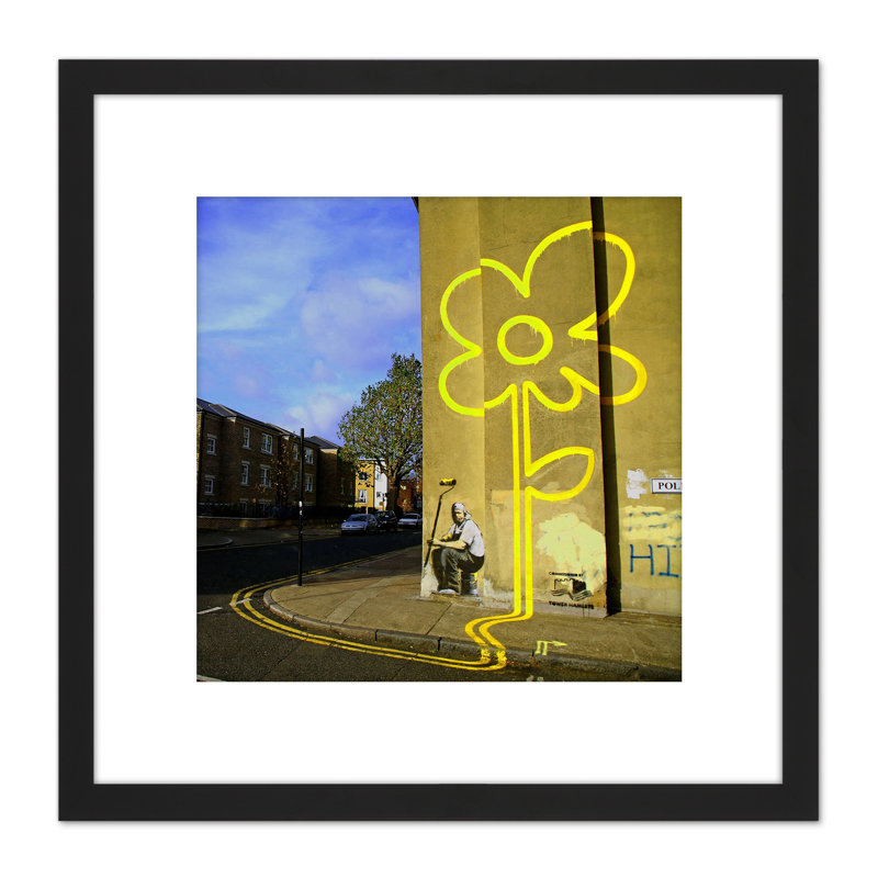 Yellow Lines Flower Painter Street by Banksy - Single Picture Frame Painting