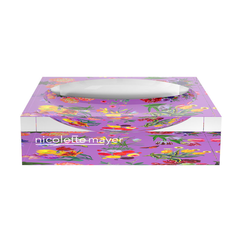 Flora Fauna Orchid Acrylic Candy Catchall Dish, 6"W x 6"D x 2"H