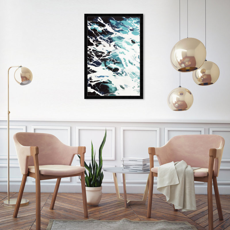 Tide, Deep Ocean Waves Coastal Blue - peinture encadrée, L 20 po x H 30 po, Cadre noir