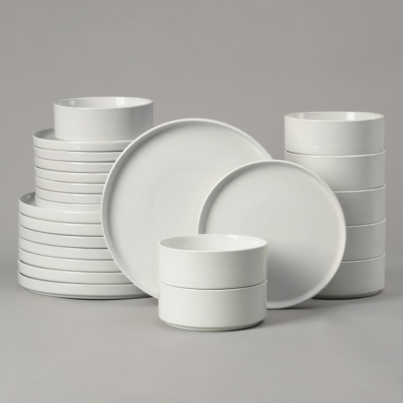 Service de table 24 pièces, service de vaisselle en grès (ensemble de 8), White