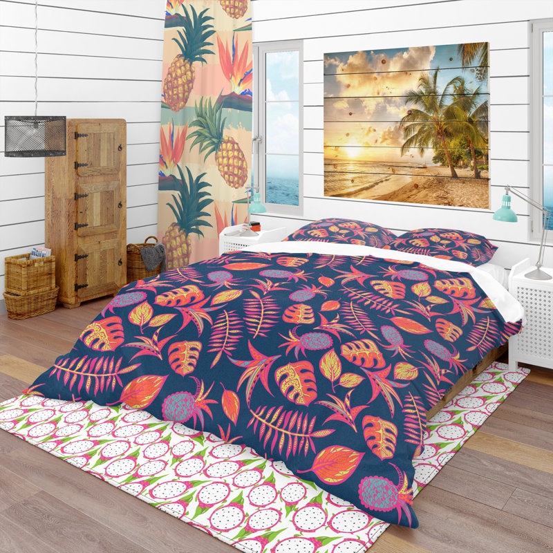 Ensemble de housse de couette tropical, Housse simple + 1 taie décorative