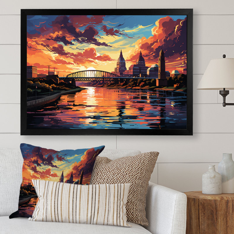 «Orange Blue City St. Louis City», reproduction d'art sur toile, H 24 po x l 32 po x P 1 po, Encadrement doré
