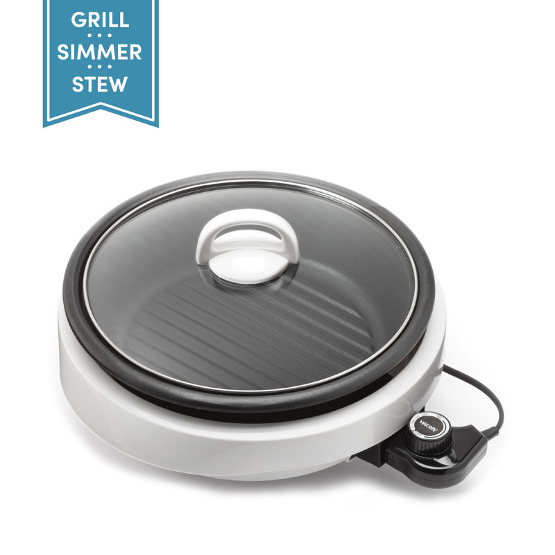 White 3-Quart Non-Stick Electric Indoor Grill and Pot