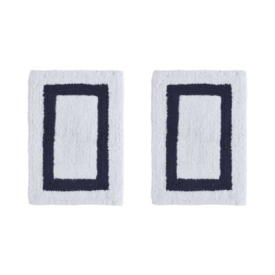 Broshous Premium 100% Cotton 2370 GSM 2-Piece Bath Rug Set, Ultra Plush Tufted Bathroom Mats, Super Absorbent OEKO-TEX® Certified, Reversible, Machine Washable, Spa-Like Comfort, White/Navy