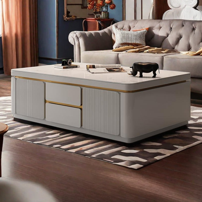 Modern simple high-grade coffee table, 18.1" H x 63" L x 31.5" W, White, White