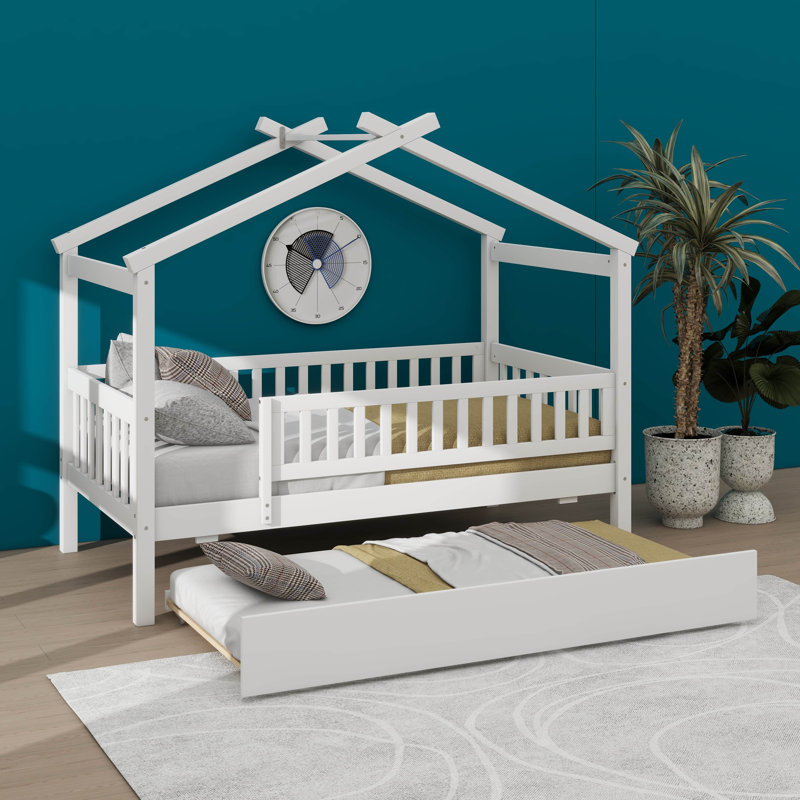Lit simple de style maison en bois avec lit gigogne simple, base de lit en bois, Blanc