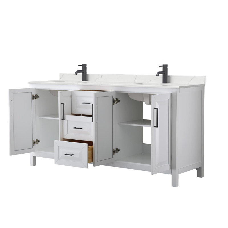 Daria 72'' W Vanity, Matte Black, White, White Quartz