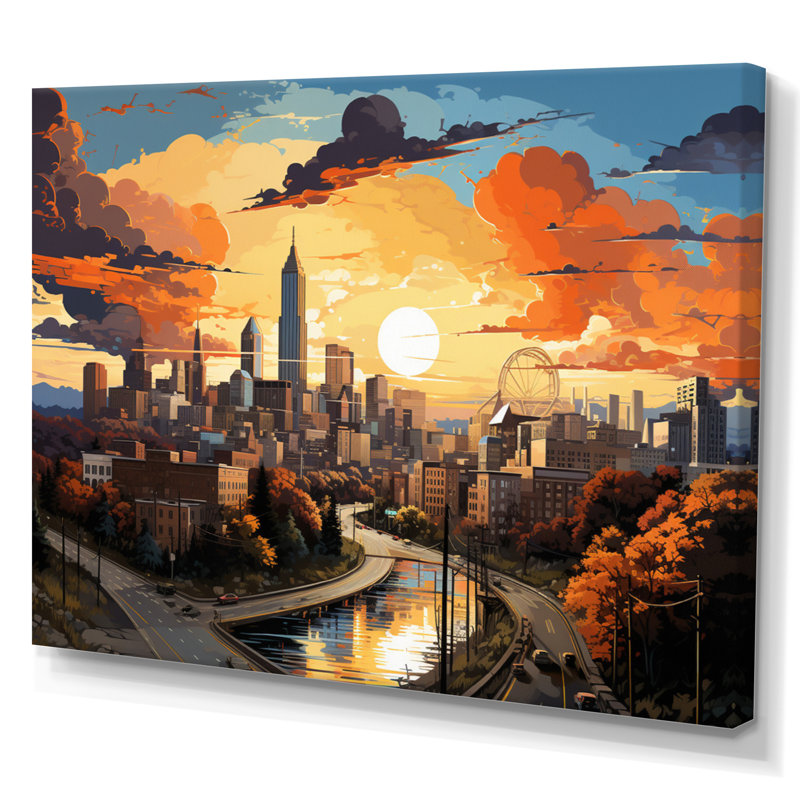 Atlanta Popart Landscape III - impression, H 34 po x l 44 po x P 1,5 po, Toile tendue