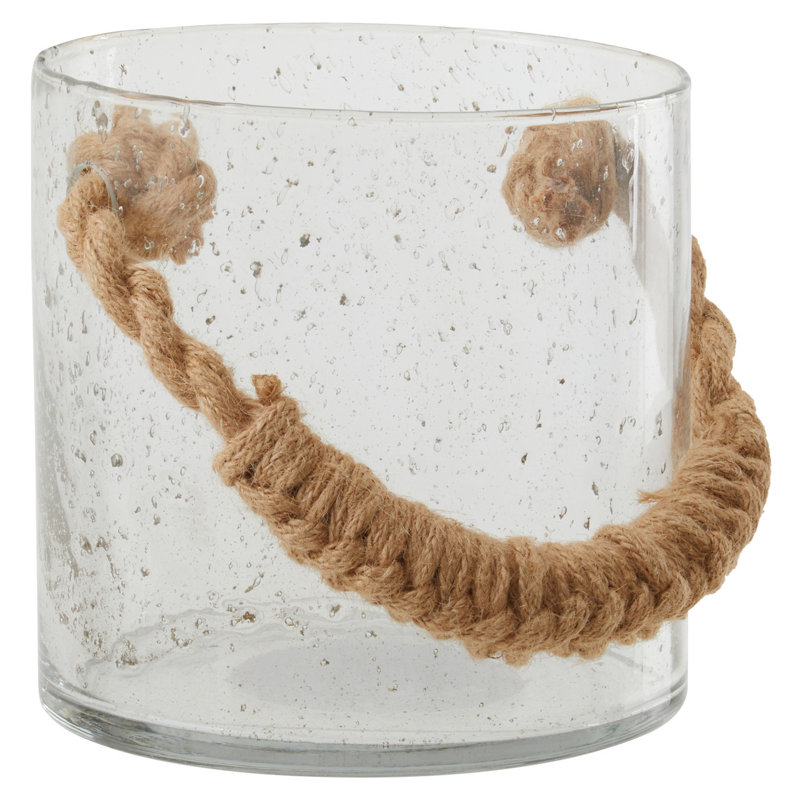 Glass Tabletop Lantern, Clear/Natural, 15cm H x 15.50cm W x 15.50cm D