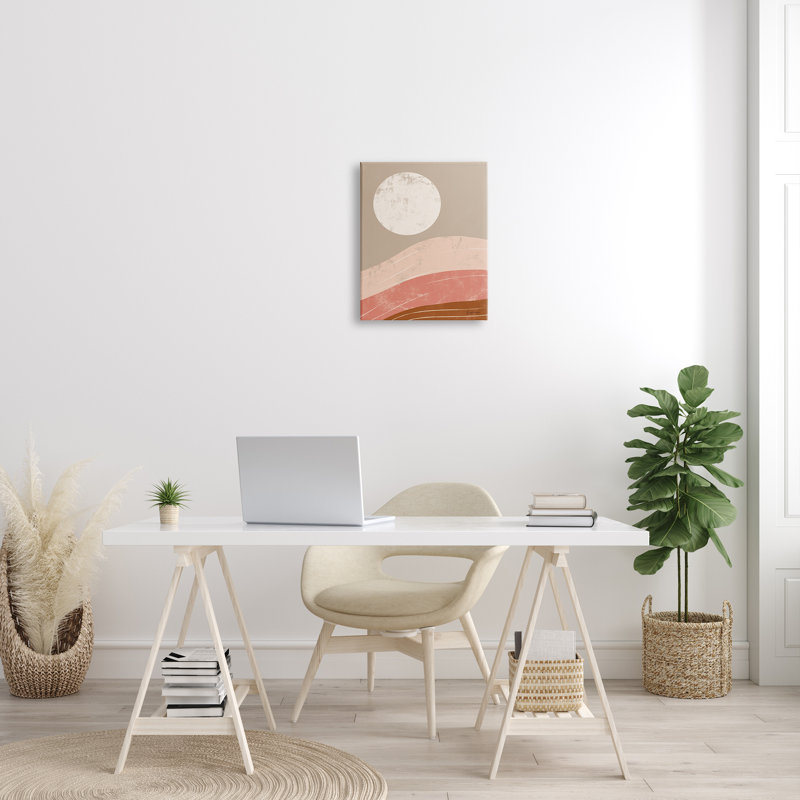 Desert Sun Over Abstract Mountain Landscape Terracotta Brown Canvas Art
