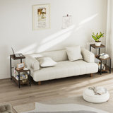 G-Shaped Corner Side Table, Rustic Brown, With Storage Shelf, Perfect For Small Spaces