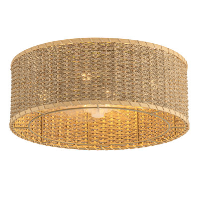 Ventilateur de plafond Boho avec lumière, ventilateur de plafond en cage avec pales réversibles télécommandées, profil bas 6 vitesses, ventilateurs de lustre en rotin de style campagnard pour chambre à coucher, salle à manger, cuisine, salon
